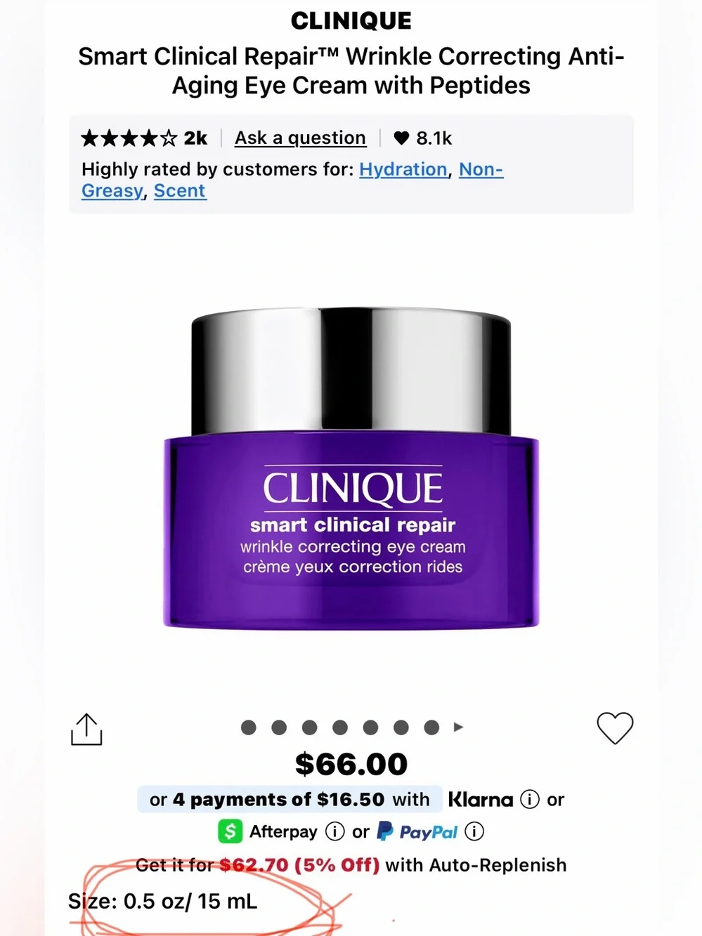 CLINIQUE Smart Clinical Repair Wrinkle Correcting Eye Cream .5oz/15mL  New.